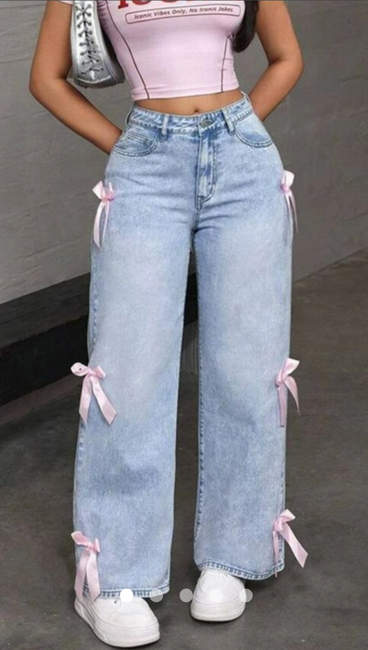 DELULU Bow Straight Leg Jeans