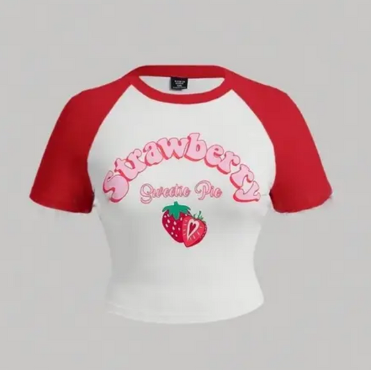 DELULU Women's & Girls Fashionable Strawberry Graphic Printed Crop Top